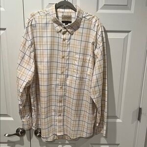 Cabela's White and Tan Plaid Button-Down Shirt